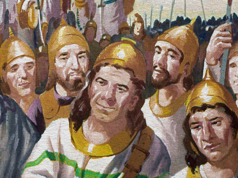 O novo exército de Gideão era muito menor que antes, mas era mais forte. Esses homens não temiam lutar. Mas a coragem bastaria para a falta de soldados? – Slide número 14