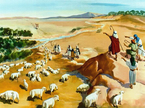 Um dia eles estavam nas montanhas cuidando das ovelhas do pai, e a distância viram José.<br/>– Lá vem aquele sonhador. Agora é nossa chance de nos livrar dele para sempre! – Slide número 19