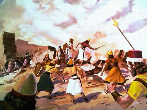 Os israelitas entraram direto para atacar a cidade, como o Senhor dissera. Eles destruíram totalmente todo o mal que havia na cidade, como Deus havia mandado. – Slide número 42
