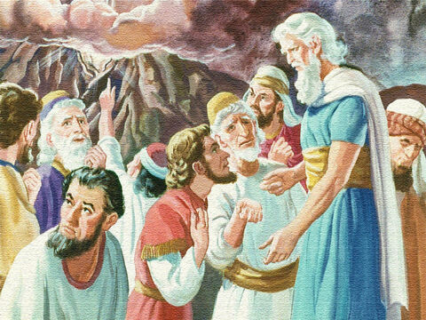Os líderes vieram a Moisés e disseram:<br/>– Se nós ouvirmos Deus falar novamente, com certeza morreremos. Fale você conosco e nós o ouviremos, mas não permita que Deus fale conosco, senão morreremos. – Slide número 34