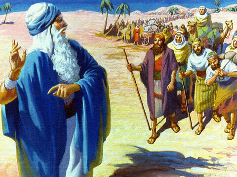 Logo, eles estavam seguindo Moisés para o deserto. Uma jornada quente e difícil estava adiante deles, mas o povo estava feliz. Dirigiam-se para uma vida nova e para a terra de abundância. – Slide número 12
