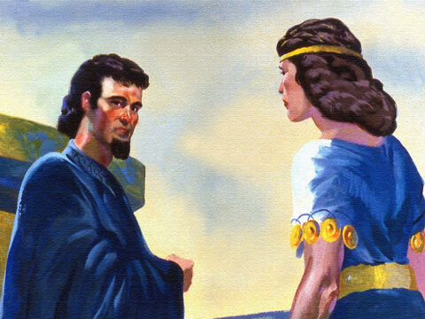 Então, Naamã concordou com sua esposa de que ele deveria ir tentar encontrar o profeta. – Slide número 13