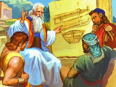 Um grande navio deveria ser construído, e Deus disse a Noé exatamente como o fazer. – Slide número 14