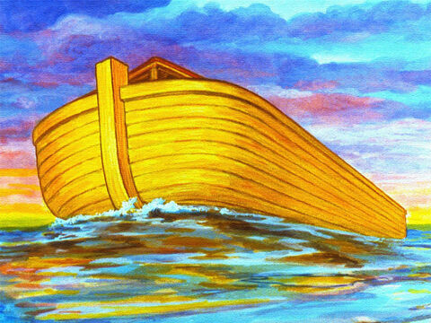 As águas começaram a abaixar e a arca a parar em algum lugar acima das montanhas do Ararate. – Slide número 39