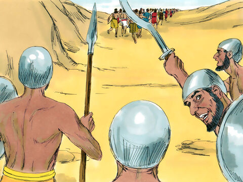 Êxodo 17: 8 Um grupo de nômades do deserto, conhecido como amalequitas, veio por trás dos israelitas viajantes e começou a atacar os fracos e idosos que viajavam na parte de trás da caravana. – Slide número 1