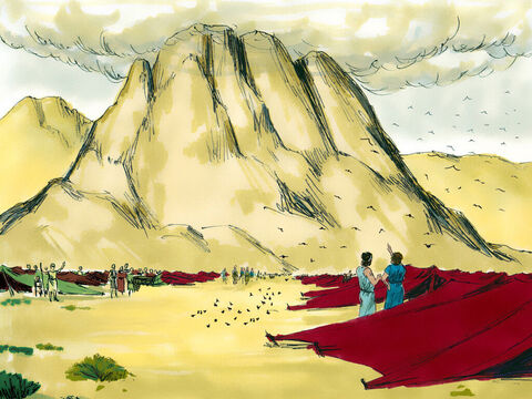 Com seus inimigos derrotados, Deus conduziu Seu povo até o sopé do Monte Sinai, onde montaram acampamento. – Slide número 14