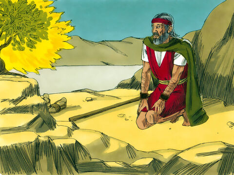 Deus perguntou a Moisés o que ele segurava em suas mãos. “Um cajado”, respondeu Moisés. “Jogue-o no chão”, disse o Senhor. – Slide número 12
