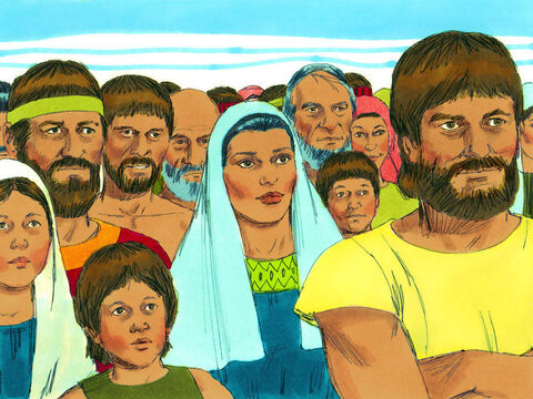 A multidão sedenta queixou furiosamente a Moisés: "O que vamos beber?" – Slide número 4