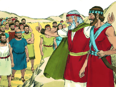 Moisés então convocou Josué e na frente de todos disse: “Seja forte! Seja corajoso!” – Slide número 3