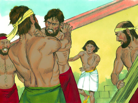 No dia seguinte, ele viu dois hebreus lutando e foi impedi-los. ”Por que você está batendo em um companheiro hebreu?”, perguntou ele. – Slide número 5