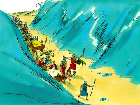 As pessoas atravessaram o mar com uma parede de água de cada lado. – Slide número 15