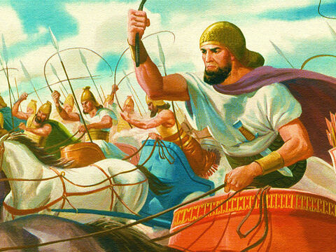 Desta vez, o exército canaanita veio como um enxame sobre eles. – Slide número 16