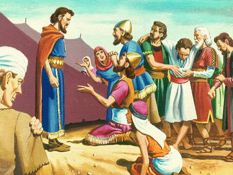O povo veio a Moisés e disse:<br/>– Desobedecemos ao Senhor e falamos contra Ele. Por favor, peça a Deus que leve as serpentes embora. – Slide número 25