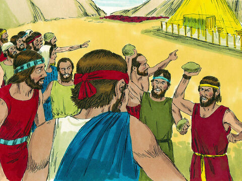 No momento em que os ouvintes murmuravam sobre apedrejar Josué e Calebe, a glória do Senhor apareceu na Tenda do Encontro. – Slide número 16