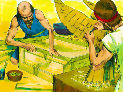 Êxodo 35: 30-35 Deus disse a Moisés que Bezalel e Aoliabe, dois excelentes artesãos, deveriam ser encarregados da obra. Eles foram cheios do Espírito de Deus para serem bons em todas as habilidades necessárias para projetar e construir artisticamente com metais, madeira e outros materiais. – Slide número 7