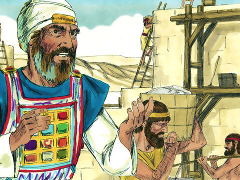 Eliasibe, o sumo sacerdote, e seus companheiros sacerdotes trabalharam e reconstruíram a Porta das Ovelhas. – Slide número 2