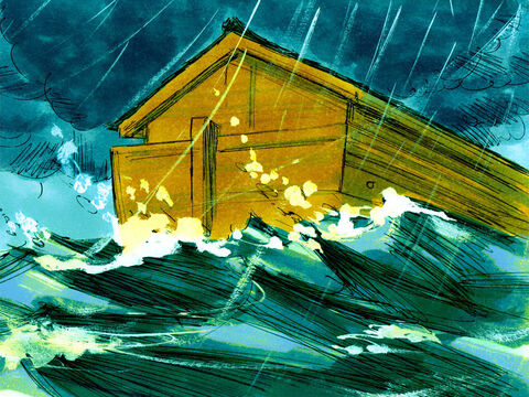 À medida que as águas subiam, a arca começou a flutuar. – Slide número 11