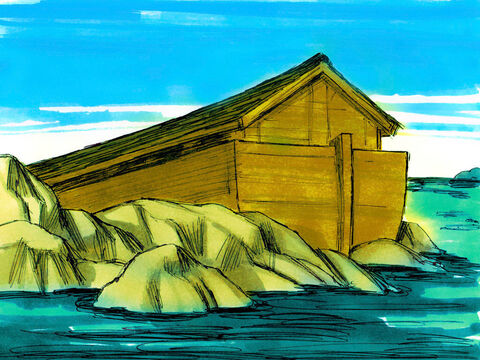 Gênesis 8. Quando a água do dilúvio desceu, a arca pousou nas montanhas de Ararat. – Slide número 14