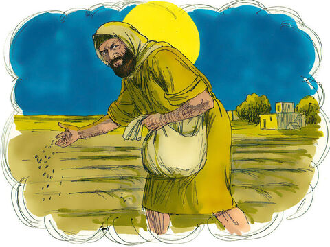 – Mas enquanto ele dormia, seu inimigo veio e semeou o joio no meio do trigo, e foi embora. – Slide número 3