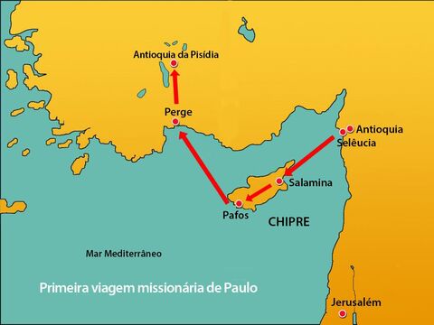 Paulo e Barnabé seguiram para o interior, para uma região conhecida como Pisídia, à sua capital Antioquia. Antioquia da Pisídia era uma cidade importante onde se cruzavam várias rotas comerciais. – Slide número 4