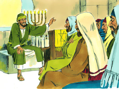 Paulo falou-lhes explicando como Deus libertou os judeus do Egito e prometeu um Messias que seria descendente do Rei Davi. – Slide número 6