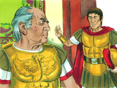 Quando o oficial ouviu isso, ele foi até o comandante e perguntou: “O que você está fazendo? Este homem é um cidadão romano!” – Slide número 12