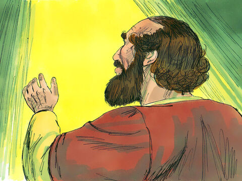 “Vá para a casa de Judas, na Rua Direita, e pergunte por um homem chamado Saulo. Ele está orando. Em uma visão, ele viu um homem chamado Ananias vir e impor suas mãos sobre ele para lhe restaurar a visão”. – Slide número 10