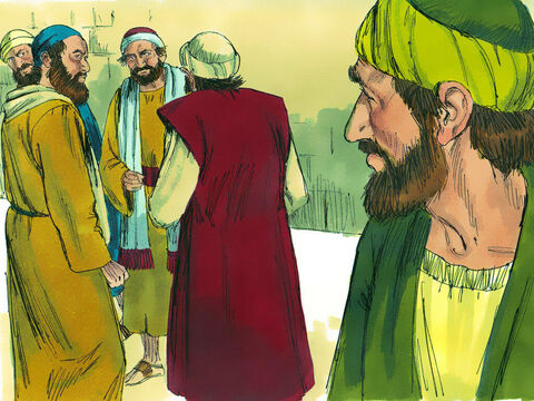 Saulo voltou para Jerusalém, onde tentou se juntar aos discípulos. Mas todos estavam com medo dele, não acreditando que ele realmente era um discípulo. – Slide número 21