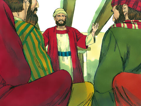 No entanto, Barnabé explicou que Saulo agora era cristão e como ele havia pregado em Damasco que Jesus é o Filho de Deus. Os apóstolos deram as boas-vindas a Saulo, que começou a falar audazmente sobre Jesus em Jerusalém. – Slide número 22