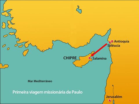 Os missionários desembarcaram no porto de Salamina, na costa oeste. – Slide número 12