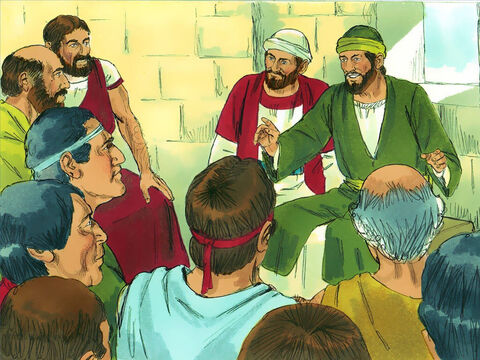 Eles começaram a ensinar nas sinagogas, falando às pessoas sobre Jesus e incentivando os novos cristãos. – Slide número 13