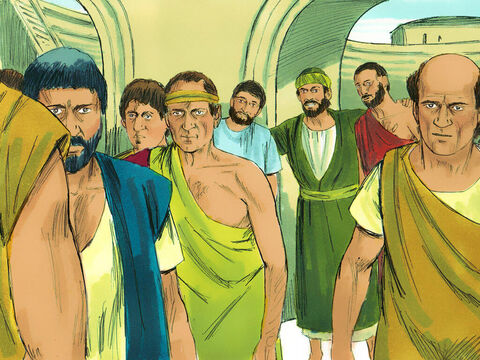 O escrivão os dispensou e eles se dispersaram. Quando o alvoroço acabou, Paulo mandou chamar os discípulos e, depois de encorajá-los, despediu-se e partiu para a Macedônia. – Slide número 14