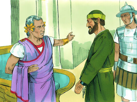 Festo conferenciou com seus conselheiros e então respondeu: “Muito bem! Você apelou para César, e para César você irá!” – Slide número 4