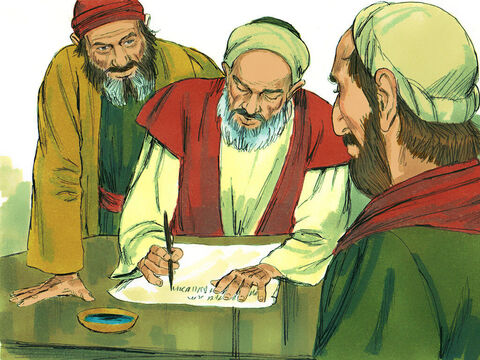 Uma carta nesse sentido foi escrita aos cristãos gentios em Antioquia, Síria e Cilícia. Dois homens foram escolhidos para entregar a carta, Judas (também chamado de Barsabás) e Silas. – Slide número 11