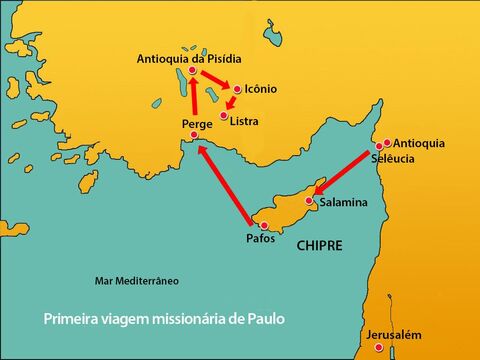 Depois de fugir de Icônio, Paulo e Barnabé viajaram para o sul, para a cidade de Listra. – Slide número 1