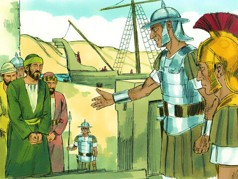 Quando chegou a hora de Paulo ser julgado em Roma, ele e vários outros prisioneiros foram colocados sob a custódia de um oficial romano chamado Júlio, capitão do Regimento Imperial. – Slide número 1