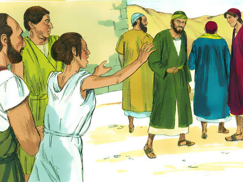 Ela perseguia Paulo e os outros gritando: "Estes homens são servos do Deus Altíssimo, e eles vieram para dizer a vocês como serem salvos." – Slide número 2