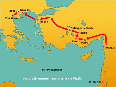 Depois de deixar Filipos, Paulo e Silas viajaram pelas cidades de Anfípolis e Apolônia até Tessalônica. Eles ficaram como hóspedes na casa de um homem chamado Jason. – Slide número 1