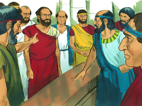 “Paulo e Silas causaram problemas em todos os lugares”, gritaram eles, “Jason os recebeu em sua casa. Todos eles são culpados de traição contra César, pois professam lealdade a outro rei, chamado Jesus”. – Slide número 6