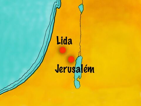 Ele foi para Lida, na rota de Jerusalém, até a costa. – Slide número 2