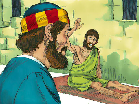 Pedro conheceu um paralítico chamado Eneias, que não conseguia se levantar havia 8 anos. – Slide número 4