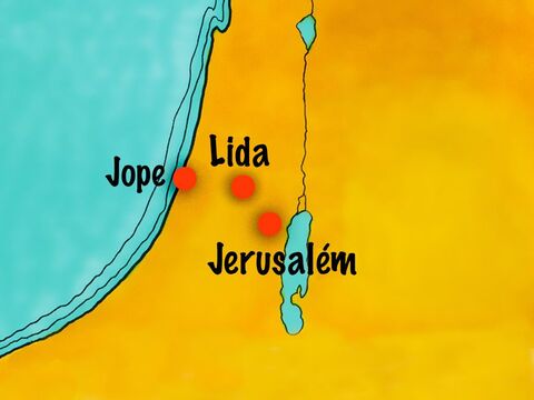 Tabita morava na cidade portuária de Jope (atual Jafa), não muito longe de Lida, onde Pedro estava hospedado. – Slide número 4