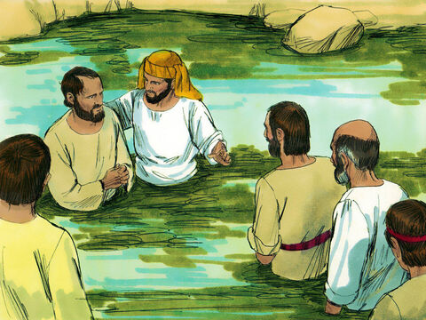 Muitos dos samaritanos acreditaram em Jesus e foram batizados. – Slide número 5