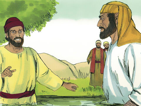 Simão também abandonou a feitiçaria, acreditou em Jesus e foi batizado. Ele seguia Filipe aonde quer que fosse, maravilhado com os milagres que via. – Slide número 6