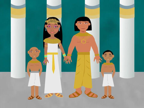 José se casou com uma egípcia, chamada Azenate. Ela deu à luz dois meninos. O primeiro se chamava Manassés, e o segundo, Efraim. Deus abençoou José com uma família amorosa. – Slide número 2
