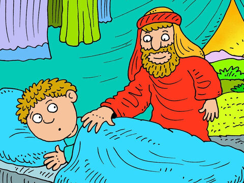 De manhã cedo, Abraão acordou Isaque. – Slide número 4