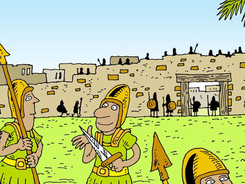 Eles venceram o exército israelita e tomaram a cidade de Jericó, conhecida como a cidade das palmeiras. – Slide número 5