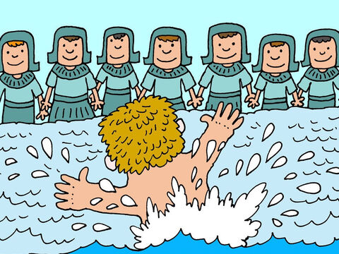 Ele começou a pular na água gritando: “Olha! O Deus de Eliseu me curou”. – Slide número 10