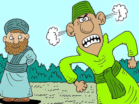 Quando Hamã, orgulhoso, viu que Mardoqueu, o judeu, se recusava a se curvar diante dele, ficou muito zangado. – Slide número 5
