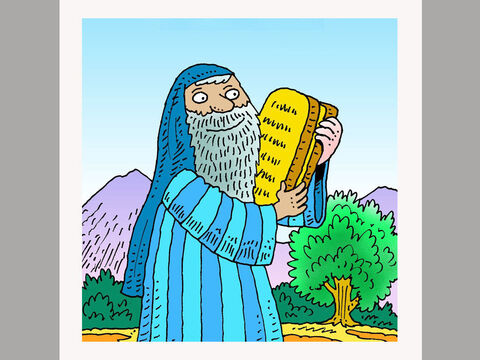Você já ouviu falar dos dez mandamentos? Foi assim que Deus deu Suas regras de como viver para um homem chamado Moisés. – Slide número 1